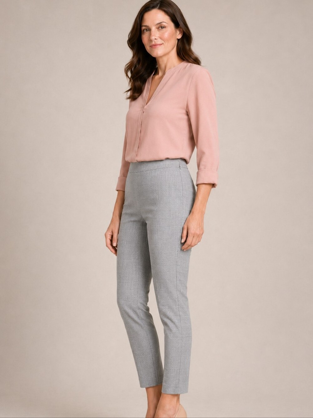 A New Day Cotton Gray Fine Check Stretch Ankle Pants Size 10